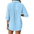 thumbnail image 6 of WCJM Shirts for Women Trendy Women Shirts Women's Cotton Button Up Shirt with Rolled Sleeves and 7 Inch Sleeves Women's Summer Casual V Neck Beach Cotton Tops, 6 of 7