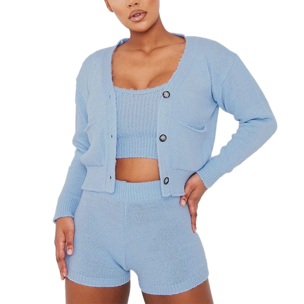 knit crop top and shorts set