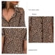 thumbnail image 5 of Camisa de manga corta con botones para mujer, blusa holgada informal con cuello vuelto y estampado de leopardo para viajes, café S, 5 of 6