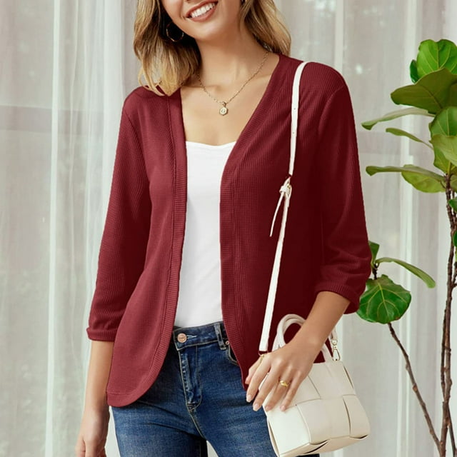 Cardigans Aqestyerly Hauts pour Femmes Hiver Mode Femme T-Shirt à Manches Longues Ouvert Manteau d'Extérieur Blouse Unie Manteau Haut Cardigan HWRETIE