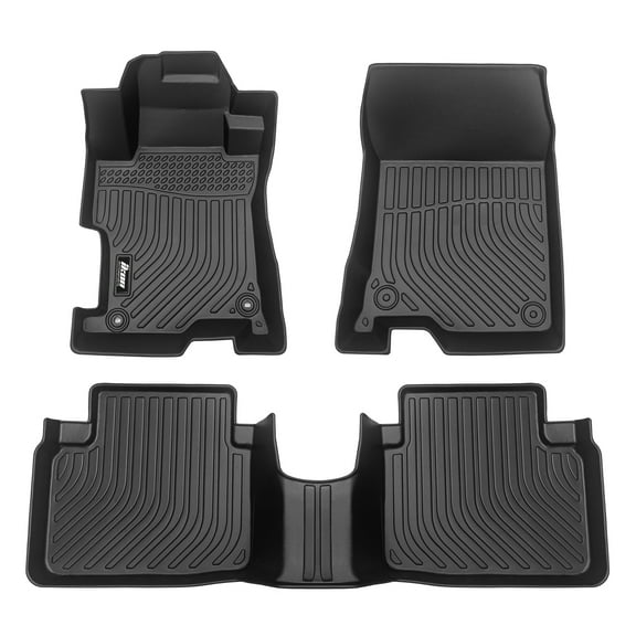 Ikon Motorsports Floor Mats Compatible With 2008-2012 Honda Accord Sedan 4-Door, 3D Molded Custom Carpets 1st 2nd Row Front Rear Protection 3PC Black TPE Thermo Plastic Elastomer All Weather Liner