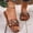 Brown, variant on Womens Flat Slide Sandals Black Square Toe PU Faux Leather Cushioned Comfort Slip On Summer Shoes with Metal Buckle Size 9