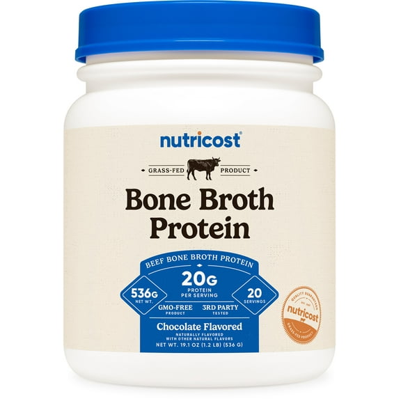 Nutricost Beef Bone Broth Protein Powder Chocolate (20 Servings) - Gluten-Free, GMO-Free