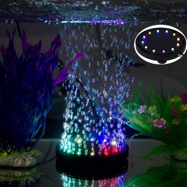 LED Aquarium Underwater Bubble Underwater Light Night Sea / Multicolor LED Aquarium Air Stone Disc, Round Aquarium Bubbler with Automatic Color Change, with Oxygen Pump