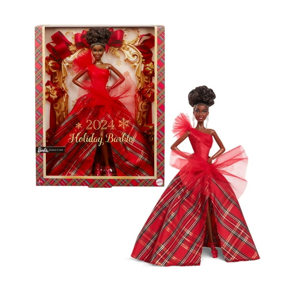 Barbie Signature 2024 Holiday Barbie Fashion Doll, Seasonal Collector Gift, Brown Hair with Plaid Gown