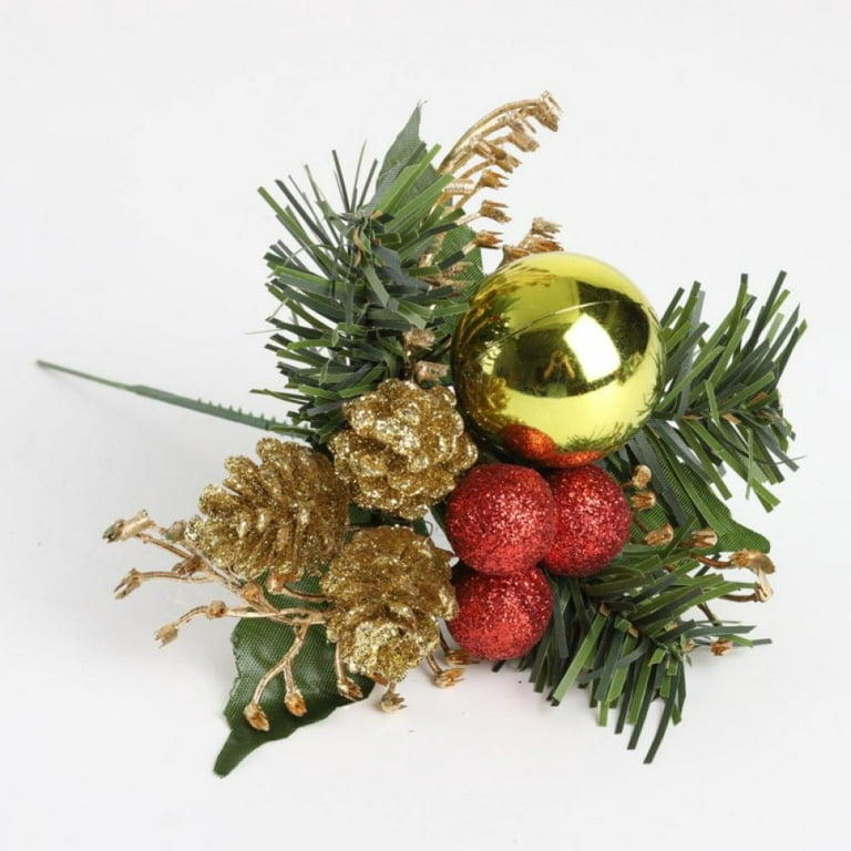 Artificial Pine Needle Christmas Decor Branches Mini Red Berries