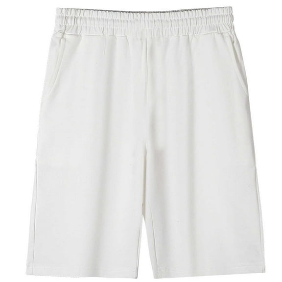 Maqroz Boys Athletic Sweat Shorts Jersey Knit Running Trunks Elastic Waist Soft Sports Activewear Bottoms with Pockets for Gym Training White,120