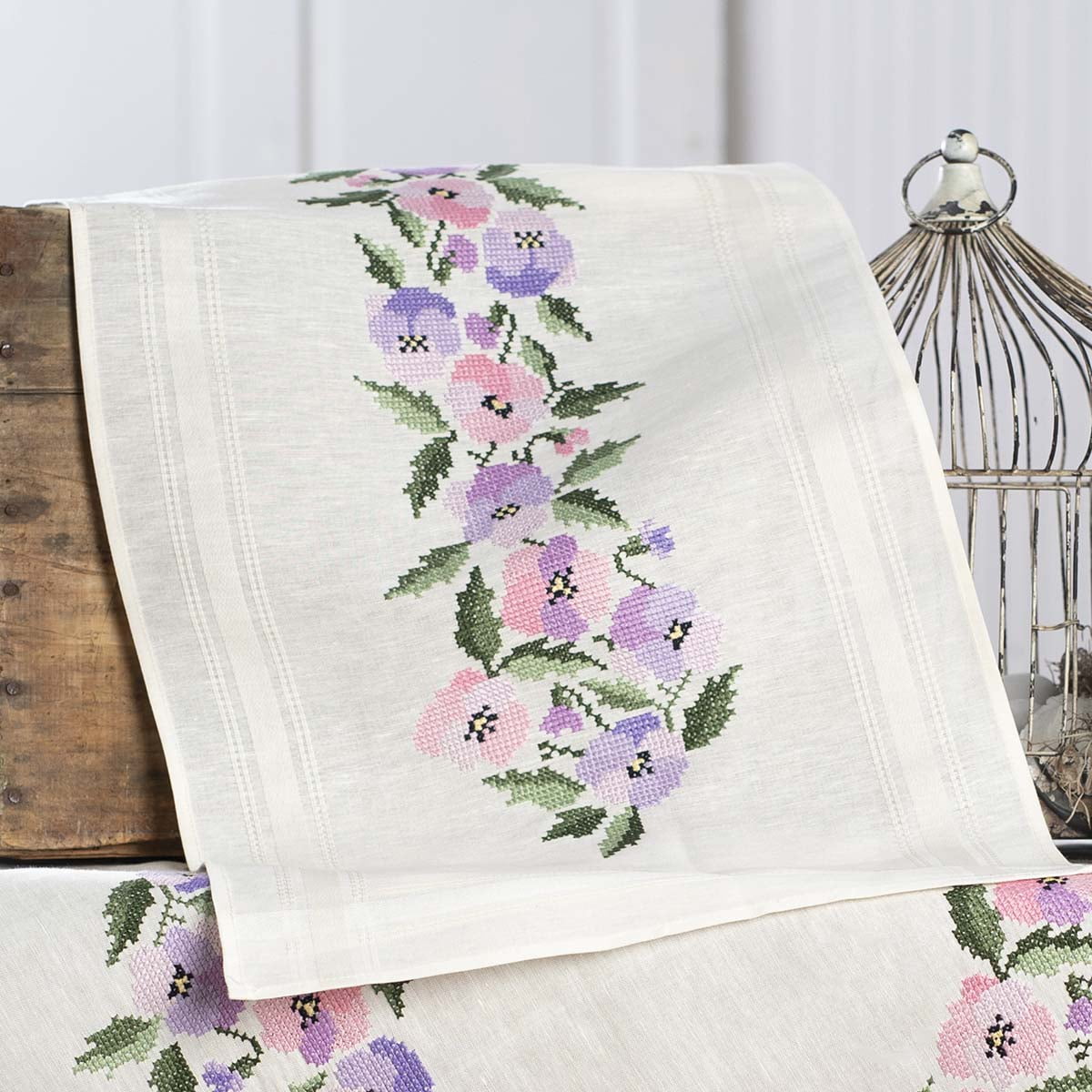 Herrschners® Pansy Garland Table Runner Stamped Cross-Stitch Kit