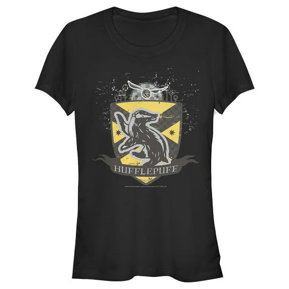 Junior's Harry Potter Hufflepuff Snitch Crest  Graphic Tee Black Medium