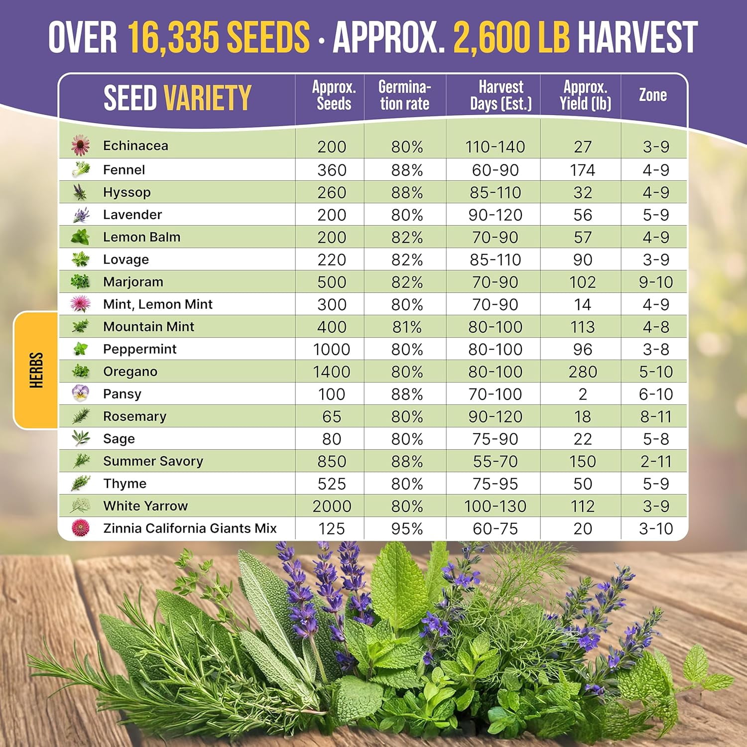 35 Medicinal & Tea Herb Seeds Variety Pack for Indoor Outdoors 16,335+ Non-GMO Heirloom Garden Seeds