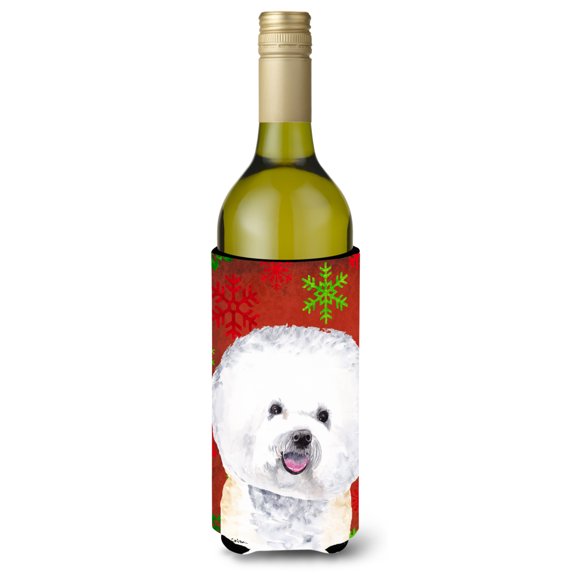 Carolines Treasures SC9402LITERK Bichon Frise Red and Green Snowflakes Holiday Christmas Wine Bottle Hugger Wine Bottle