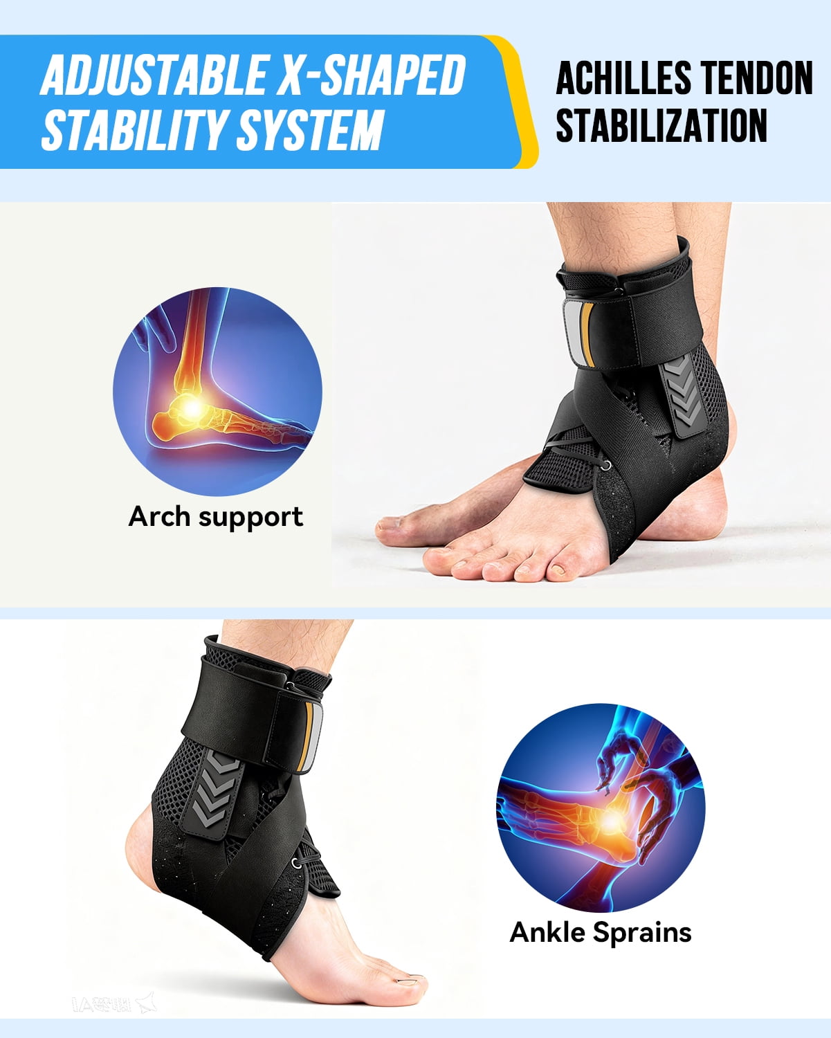 Goldeer Ankle Brace for Women & Men for Sprained Ankle, Adjustable & Breathable Ankle Support for Men Women, Ankle Stabilizer for Sprain, Injury Recovery, Sports (12''-13'')