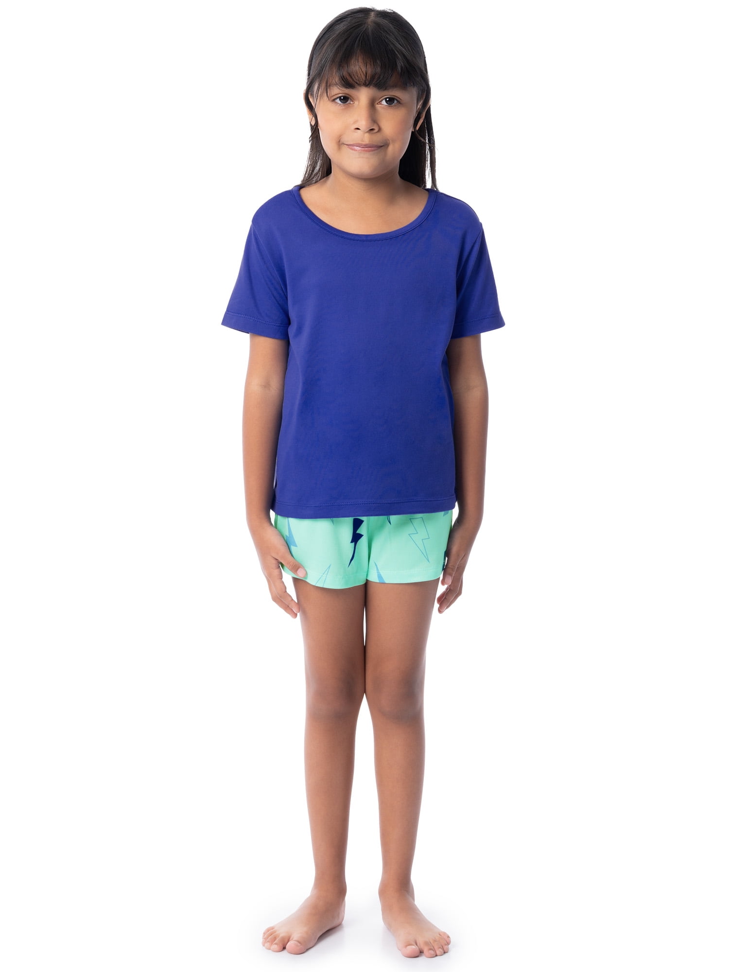 Fruit of the Loom Girl's Getaway Loose Fit Short Sleeve Top, Pajama Sleep Pant & Short Set, 3-Piece, Sizes 4/5-14/16