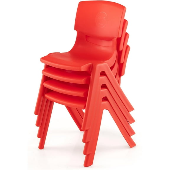 4 Pack Premium 11" H Plastic Stackable School Chairs, Toddler and Kids Chair for Daycare, School, Outdoor, Home - Red