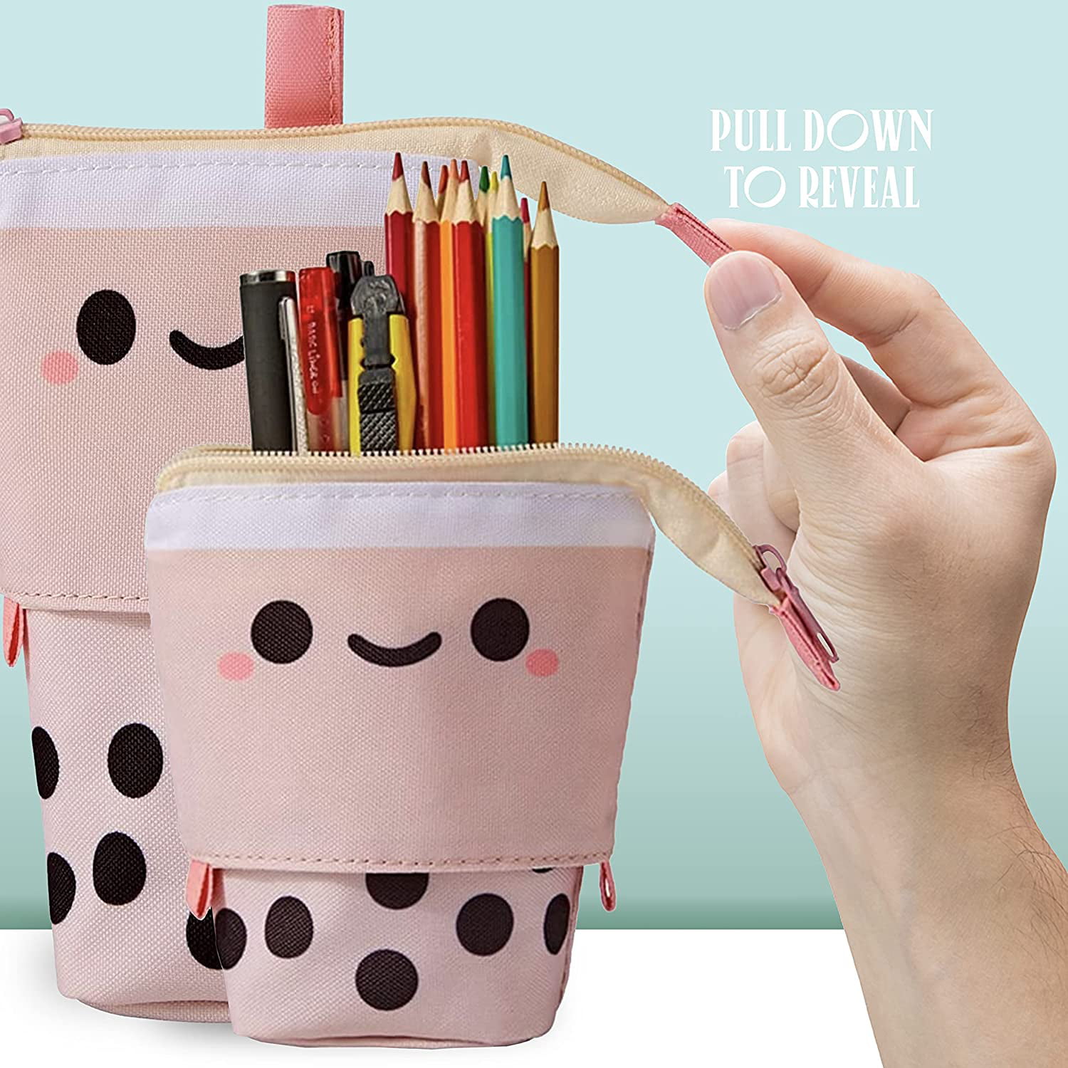 Smiling Face Milk Tea Portable Multi function Pen Bag Cute - Temu