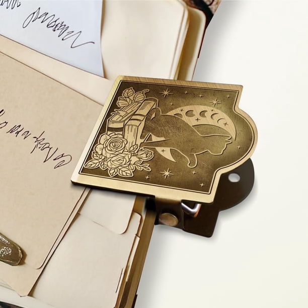 Clip para diario, diseño vintage de gato y luna, de metal, para cuaderno de viaje, decorativo, resistente, de latón, para sujetar páginas de diario, para libros, papel, marcapáginas.