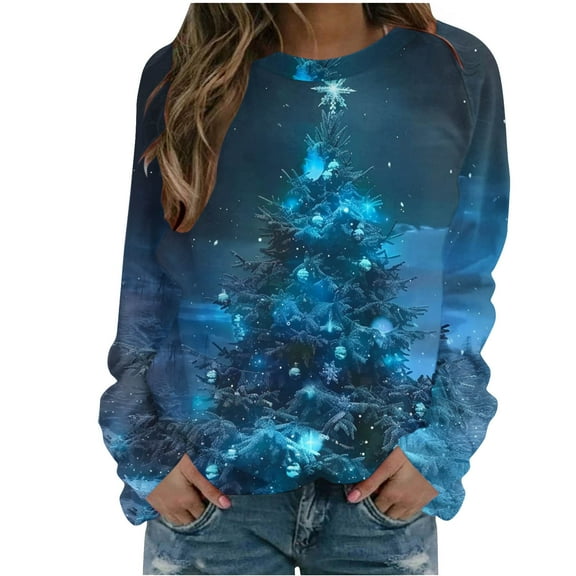 Xmas Snowman Sweatshirts for Women Funny Christmas Hoodies Oversized Fleece Tops Long Sleeve Crewneck Tops Warm Sweaters Lightweight Pullover Fall Winter Clothes