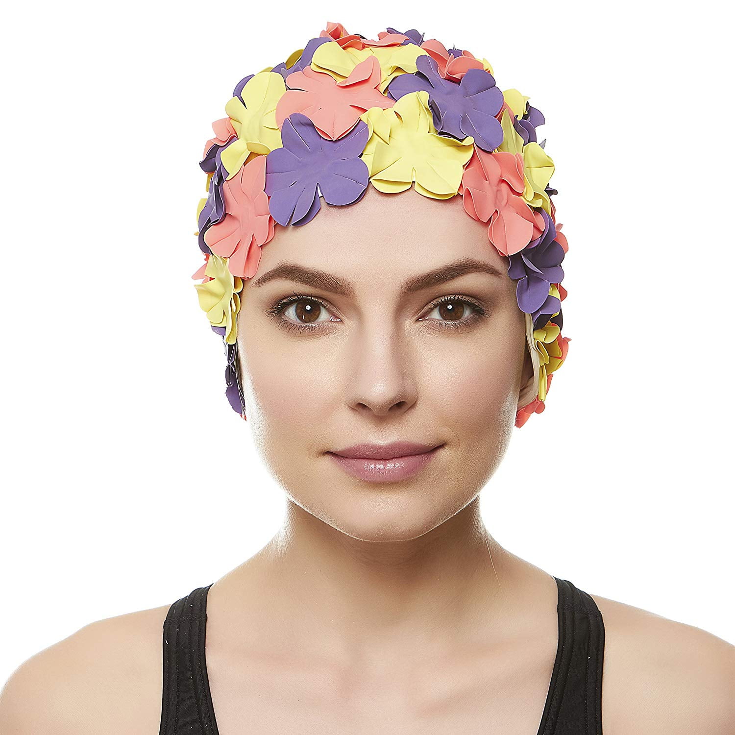 Beemo Comfortable Vintage Floral Petal Swim Cap for Women