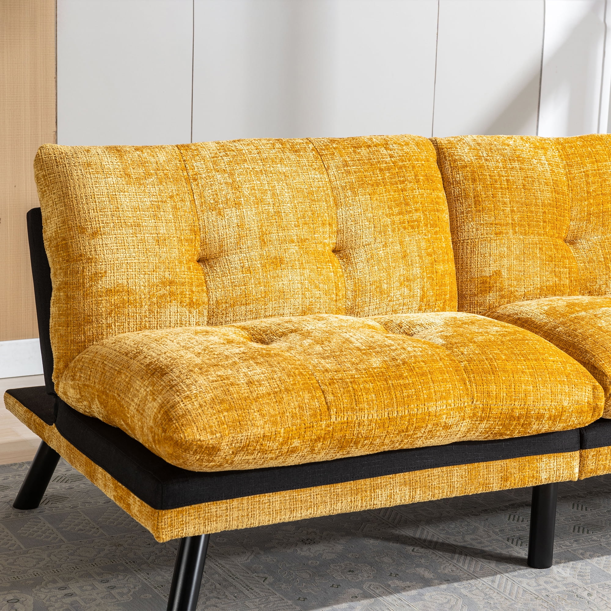 Kadyn Convertible Sofa Bed, Loveseat Futon Bed with Metal Legs, Adjustable Lounge Couch for Compact Living Space Chenille, Yellow Kadyn Convertible Sofa Bed, Loveseat Futon Bed with Metal Legs, Adjustable Lounge Couch for Compact Living Space Chenille, Yellow