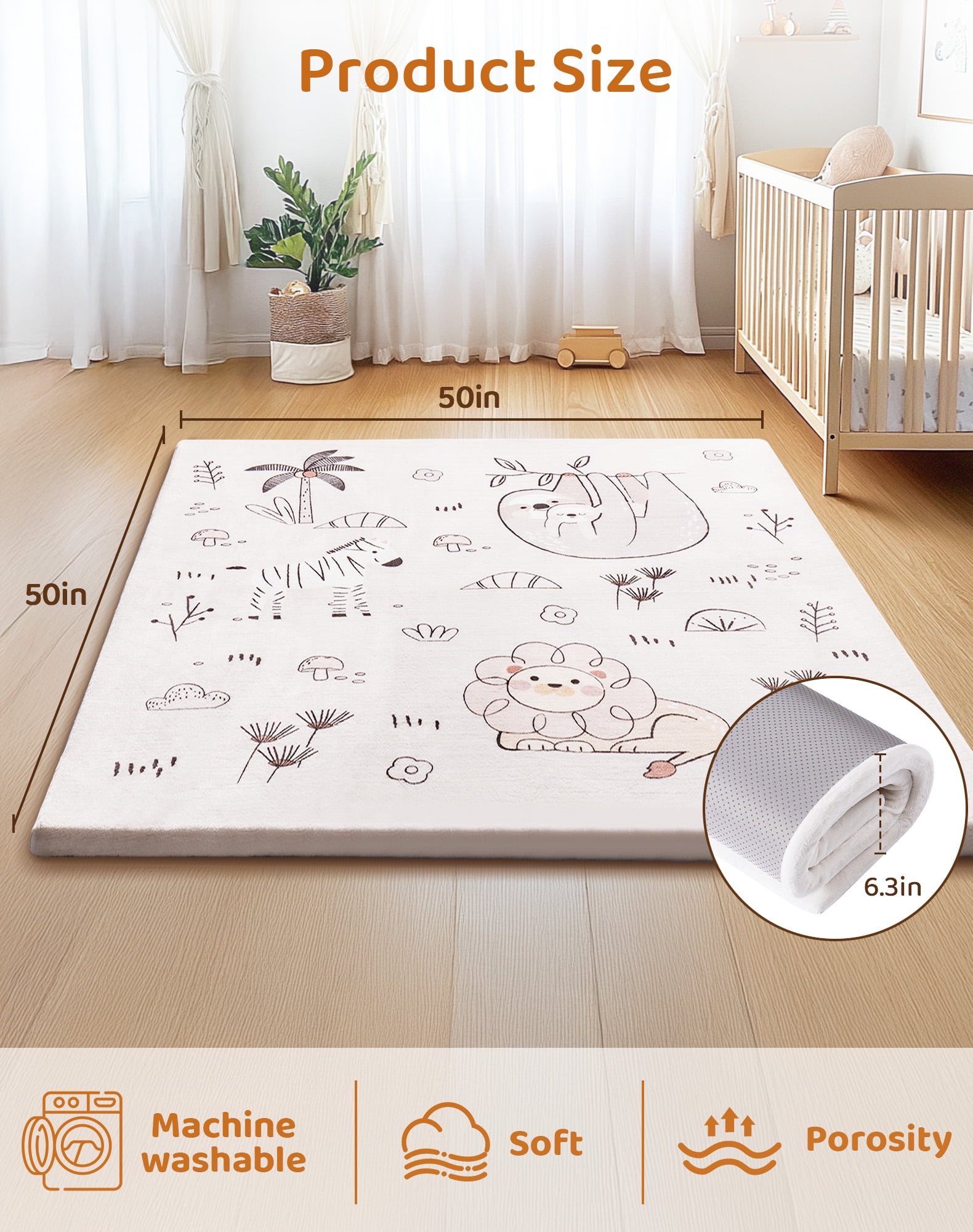 Robud Baby Play Mat,Coral sponge Playmat for Floor,50x50 in Large Waterproof Anti-Slip Activity Playmats,for Babies,Toddlers, Infants