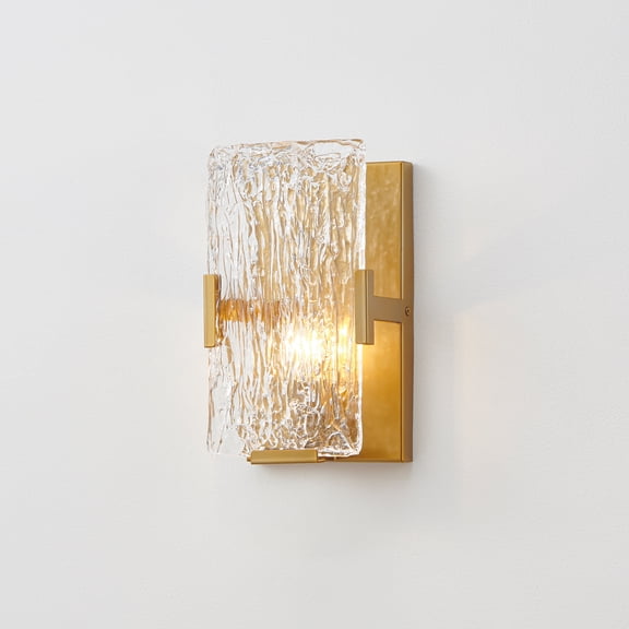 KAWOTI 1- Light Gold Metal Textured Glass Wall Sconce