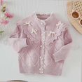 thumbnail image 4 of NORO ARK Girls Cardigan (1-9 Years) Ruffled Lace Trim Acrylic Sweater Hot Pink Size 4T, 4 of 7
