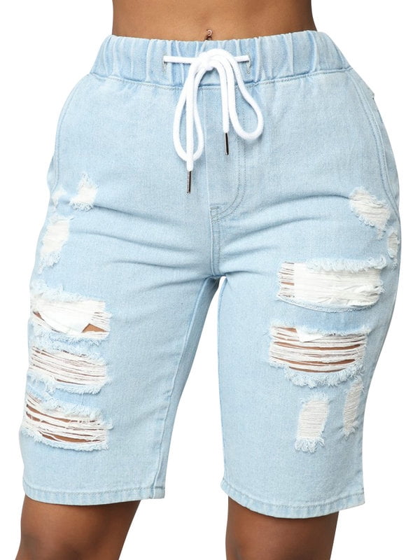 drawstring denim shorts womens