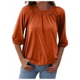 thumbnail image 1 of Follure 3/4 Sleeve Casual Tops for Women Solid Round Neck T Shirt Blouse Loose Pleated Top Tee Shirts, 1 of 6
