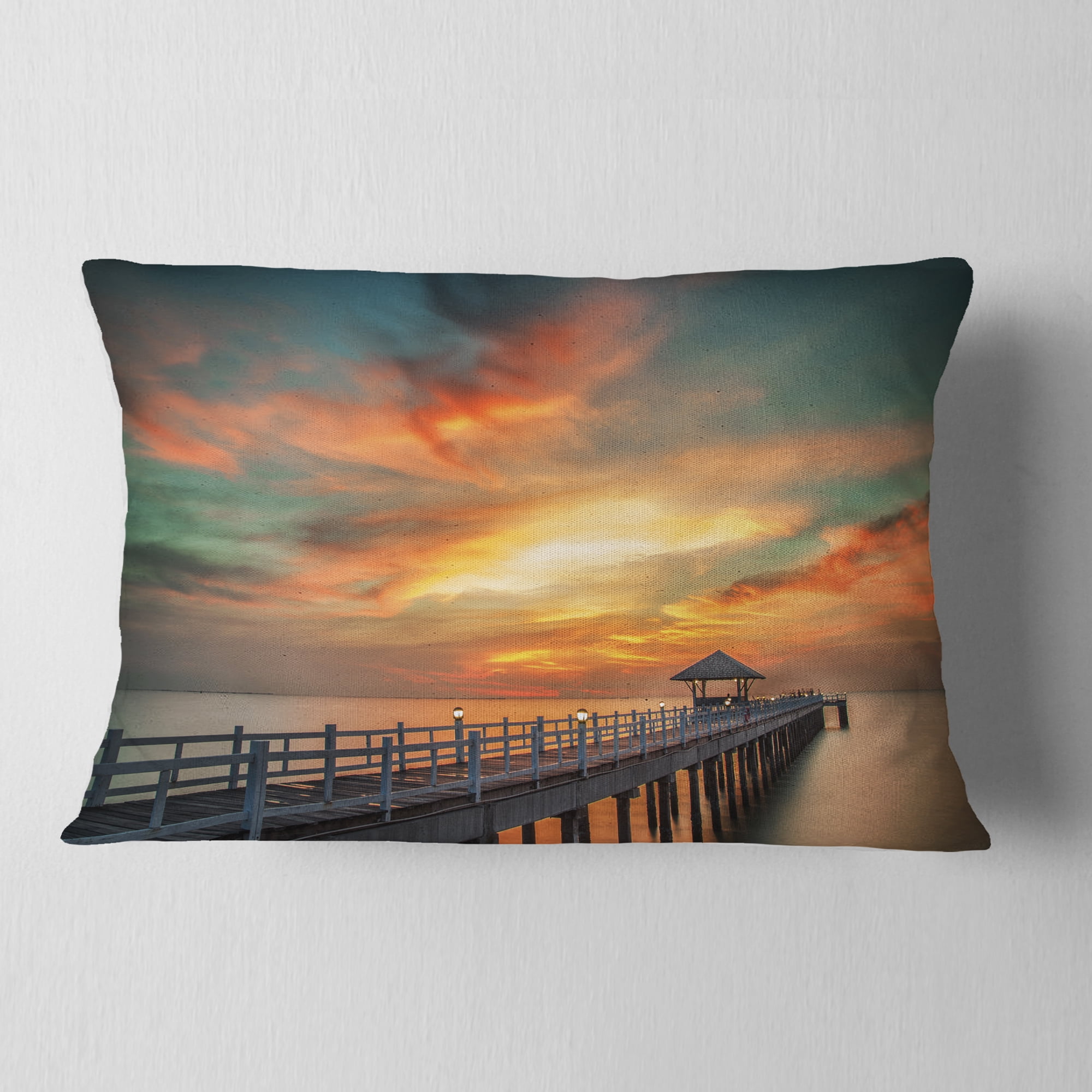 Designart 12" x 20" Multi-color Bridge Pier Polyester Throw Pillow