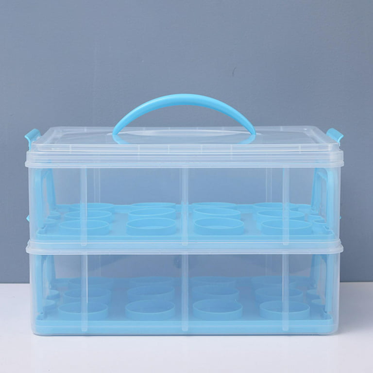 Cupcake Carrier with Handle, 2-Tier Cupcake Holder for 24 Cupcakes,  Portable Cupcake Storage Container with Lid & Snaps, Stackable Clear  Plastic