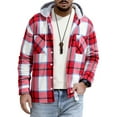 thumbnail image 2 of Domuza Men's Flannel Hoodie Shirts Casual Fashion Long Sleeve Button Up Plaid Shirt Fall Lightweight Classic Checkered Blouse with Two Pockets Red L, 2 of 5