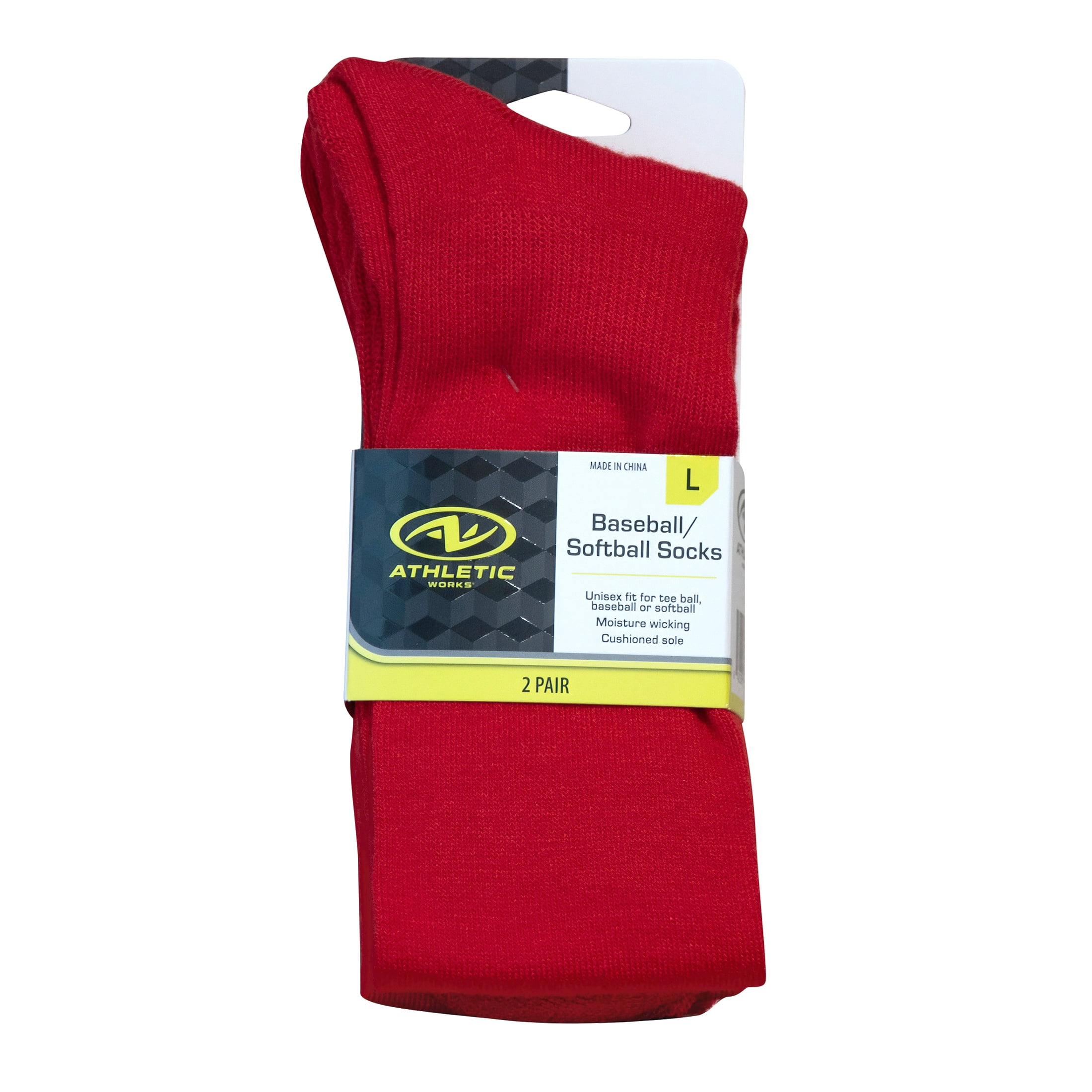 (6 pack) Athletic Works Unisex Baseball/Softball Socks, 2-Pair Pack, Red