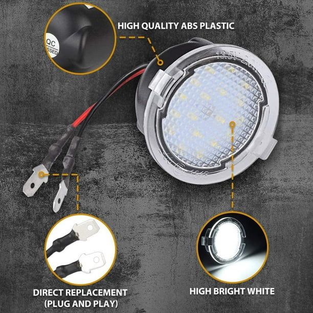 SHAR 2pcs LED Avant Sous Miroir Lumière Rétroviseur Lumières Rétroviseur  Latéral De Voiture Flaque Lumières Voiture Bienvenue Lumière 12V - Blanc  [Classe énergétique A+] 