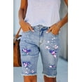 thumbnail image 4 of Blibea Womens Bermuda Jean Shorts Mid Waist Denim Bermuda Shorts with Leopard Print Patches Sky Blue Size 8, 4 of 5