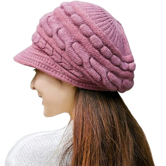 Muryobao Female Women Adult Winter Hat Crochet Knit Slouchy Beanie Cap Outdoor Warm Snow Ski Knitted Hats with Visor Purple