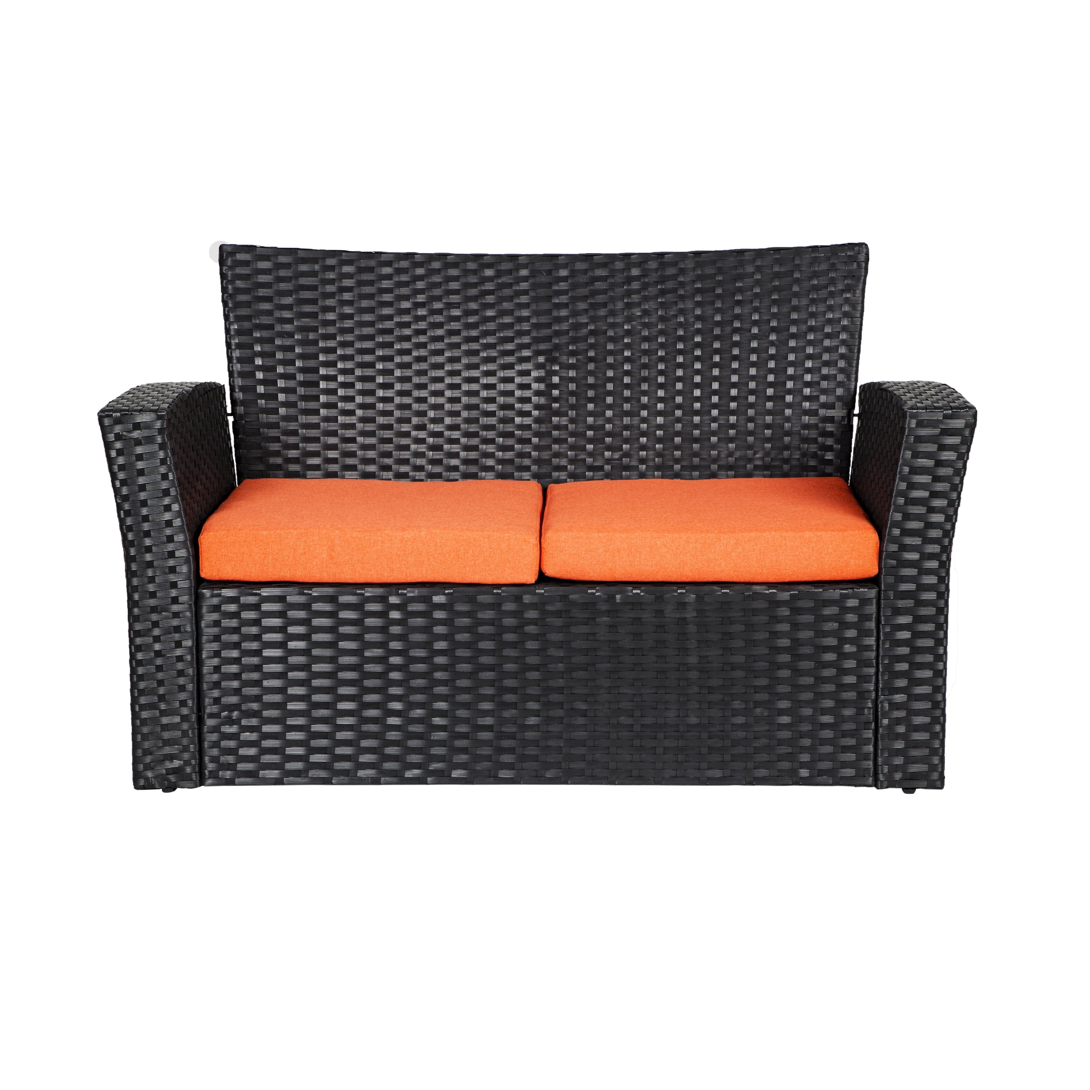 4-Piece Outdoor Patio Conversation Sofa Set with Cushions, Black/Orange