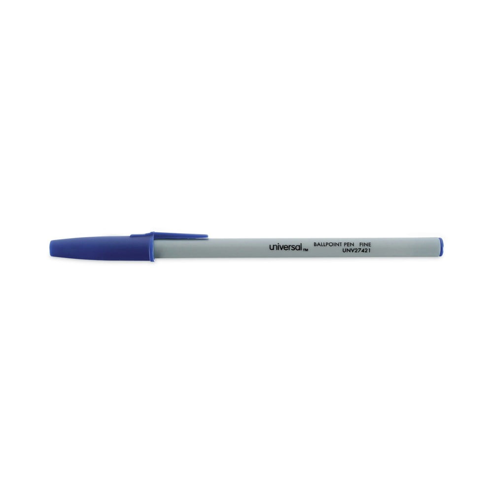 (3 pack) Universal UNV27421 Fine 0.7 mm Stick Ballpoint Pen - Blue Ink, Gray/Blue Barrel (1 Dozen)