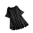 thumbnail image 1 of WISEFIN Women Cotton Linen Short Sleeve Casual Hooded Tunic Blouse Plus Size M-5XL, 1 of 2