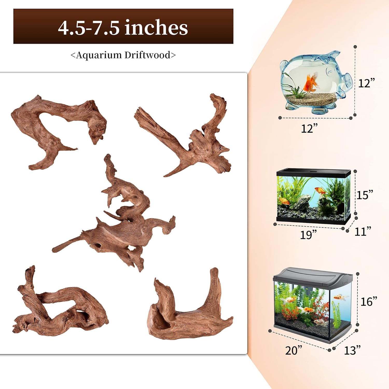 Natural Coral Driftwood for Aquarium Decor, Assorted Driftwood Branch 5 Pcs, Reptile Decor