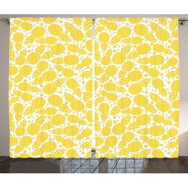Ambesonne Modern Curtains 2 Panel Set, Pineapple Fruit, 108" x 84", White and Yellow
