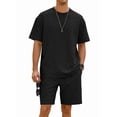 thumbnail image 4 of Men'S 2 Piece Set Summer Outfits Casual Short Sleeve Shirt and Shorts Suits Black XXXL, 4 of 8