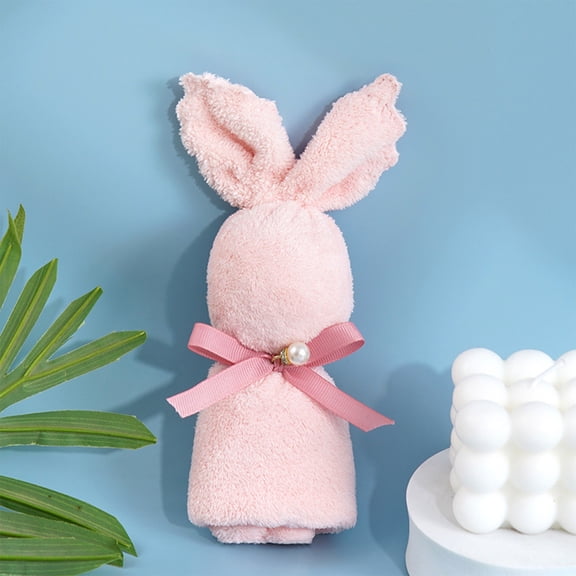 Bunny Hooded Towel for Ki-ds - Soft Microfiber Ba-by Animal Towel, Pink Bunny Ears Washcloth & Hand Towel, Easter or Birthday Gift for Tod-dlers