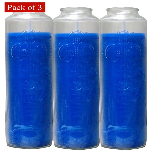 Bougie Religieuse Croix Bleue Visage Fermé, Combustion Longue Durée, Option Cadeau Parfaite (Lot de 3)