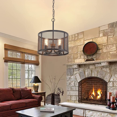 thumbnail image 2 of Karmiqi 4-Light Industrial Pendant Light Fixture Bulbs Included, Vintage Farmhouse Black Metal Cage Hanging Ceiling Light, Drum Chandelier with Adjustable Chain for Kitchen Island Dining Room, 2 of 7