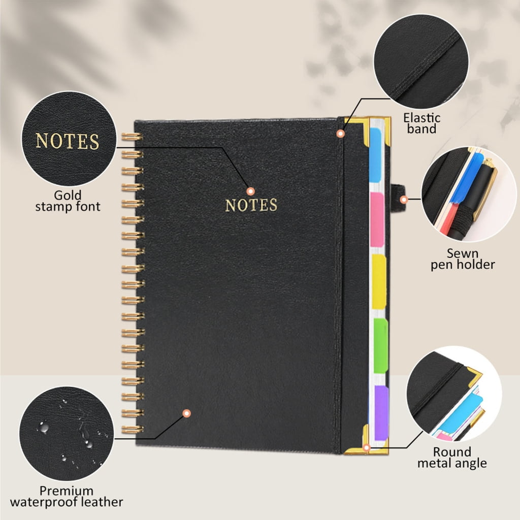 Sinyiin PU Leather Paper Notebook 300 Pages Wide Lined Twin Coil Binding Writing Journal