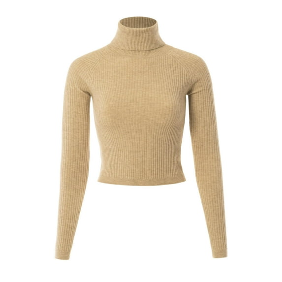 MixMatchy Women's Long Sleeve Turtle Neck Fitted Crop Ribbed Knit Sweater