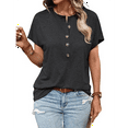 thumbnail image 2 of Womens Short Sleeve Henley Tops V Neck Dressy Casual Loose Fit Shirts Black S, 2 of 6