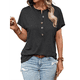thumbnail image 2 of Tops Henley de Corta para Mujer, Cuello en V, Elegantes, Informales, Holgados, Negros, Talla S, 2 of 6
