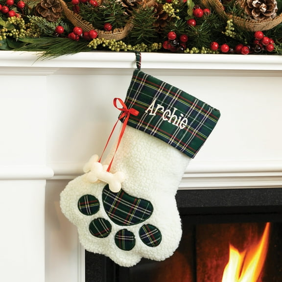Personalized Sweet Dog Stocking---Green Plaid