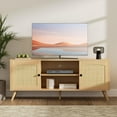 thumbnail image 3 of Oak TV Stand for 60 Inch TV, Wooden Mid Century Modern Entertainment Center with Natural Rattan Door, Boho Media TV Console for Living Room, 3 of 7